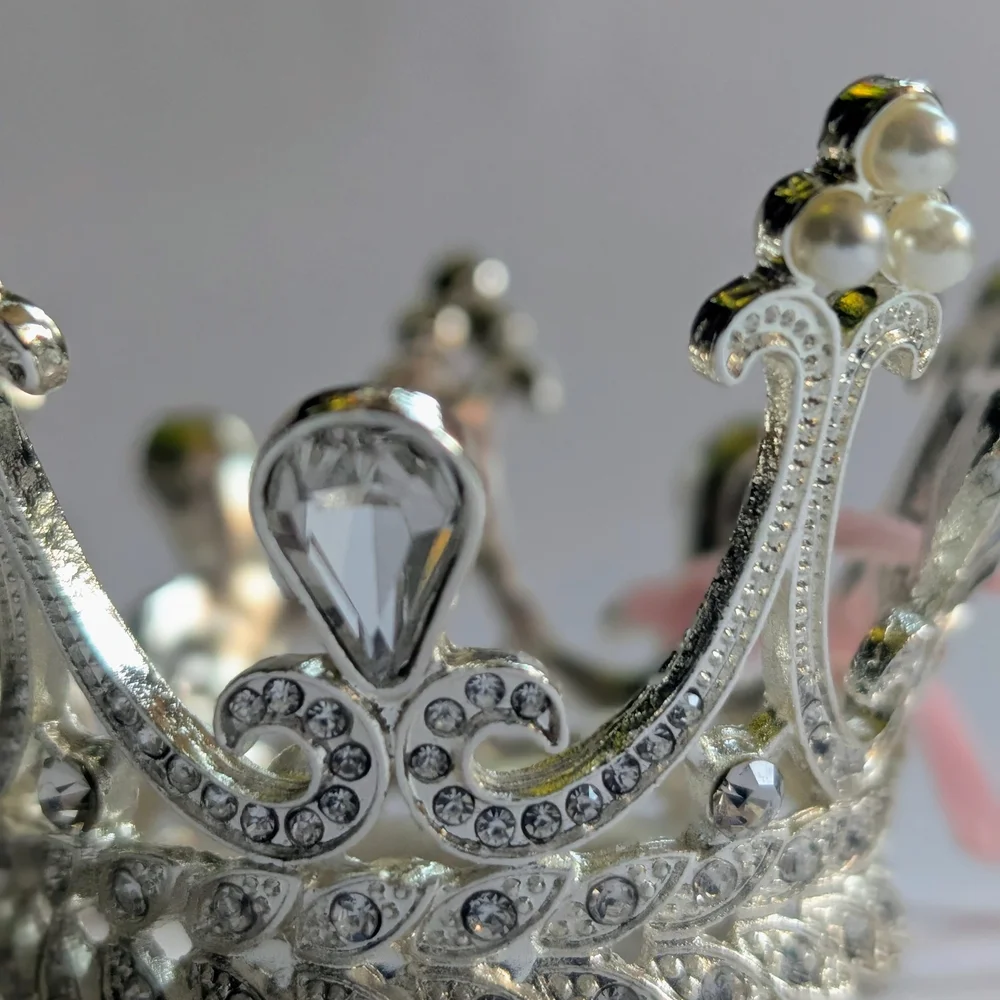 Silver Crown with Rhinestone And Pearl Accents